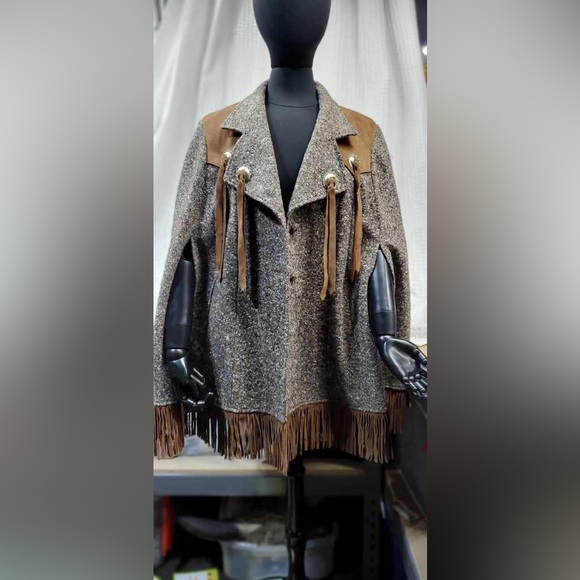 Vintage Pioneer Wear Wool and Suede Fringe Western Cape - Picture 3 of 5